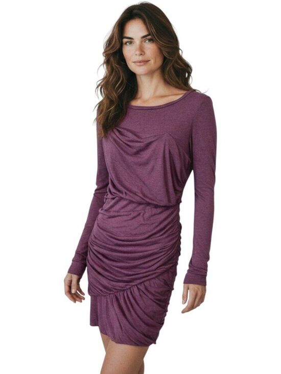 Heather By Bordeaux Dresses & Skirts - Heather Bordeaux Draped Ruched Bubble Hem Mini Dress Long Sleeve Purple Size M